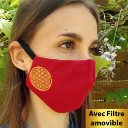 Masques - Masque Rouge tissu filtre amovible inclus Fleur de Vie brodée - 12,00 € - ZZ_FDV_R - zigzag-concept.lu - Luxembourg...