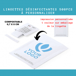 Protection et Hygiène - Lingettes Désinfectantes Biodégradables à personnaliser / lot de 500pcs. - 252,72 € - ZZ8_2571 - zigz...
