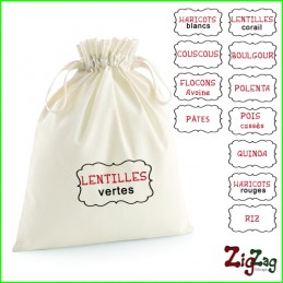 Textiles cuisine - Set de 4 Sacs à vrac en coton BIO brodé avec votre texte, personnalisation en ligne - 28,00 € - ZZ10_WM118...