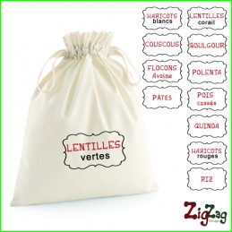 Textiles cuisine - Set of 4 Organic cotton bulk bags embroidered with your text, online personalization - 28,00 € - ZZ10_WM11...
