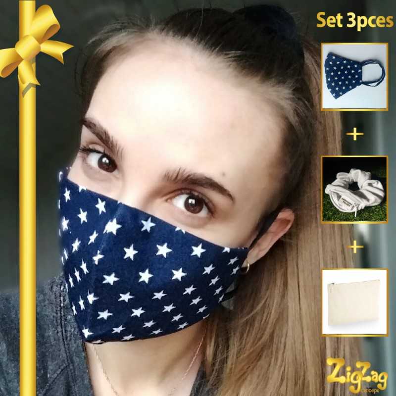 Face Mask - Pack 1 Fabric Facemask with filter, 1 Scrunchie, 1 Organic cotton pouch. - 28,00 € - ZZBOX_1MASK1CHOU1POCH - zigz...