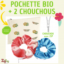 A Pack of 2 Scrunchies with Zip + 1 Printed Organic Pouch