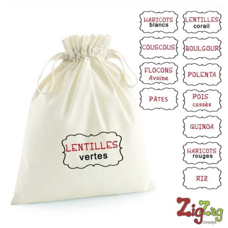 Textiles cuisine - Set of 4 Organic cotton bulk bags embroidered with your text, online personalization - 28,00 € - ZZ10_WM11...