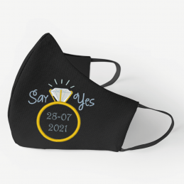 Masken - Premium® Schwarz Maske für Hochzeiten mit "Say Yes" -Stickerei und personalisiertem Datum - 13,50 € - ZZEMB_sayyes-B...