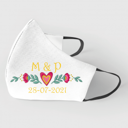 Face Mask - Premium® White Mask for Weddings with Embroidery heart ornament, initials and and personalized date - 14,00 € - Z...