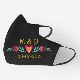 Masques - Masque Premium® Noir pour les Mariages avec Broderie ornement coeur, initiales et et date personnalisée - 14,00 € -...