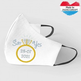 Masken - Premium® Weiß Maske für Hochzeiten mit "Say Yes" -Stickerei und personalisiertem Datum - 13,50 € - ZZEMB_sayyes-W - ...