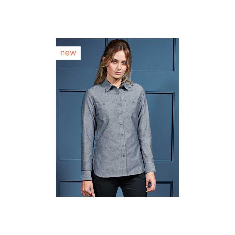 Customizable Shirts - Women's long-sleeved shirt in organic Chambray cotton and fairtrade to personalize - 26,16 € - ZZ5_PR34...